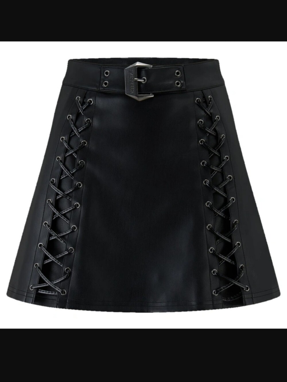 Killstar Black Faux Leather Lace-Up A-Line Skirt